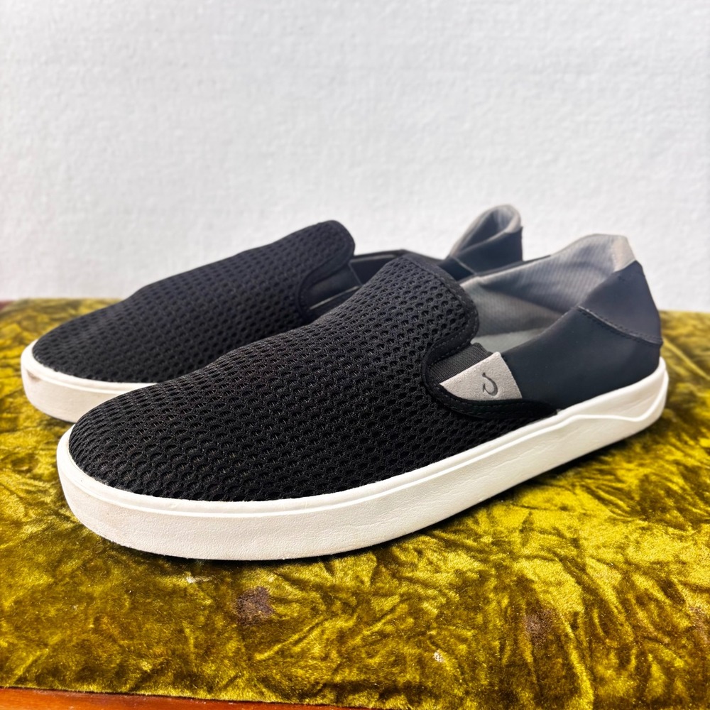 OluKai Men's Nohea Mesh Black White Slip On Sneakers Drop-In Heel Shoes Size 9